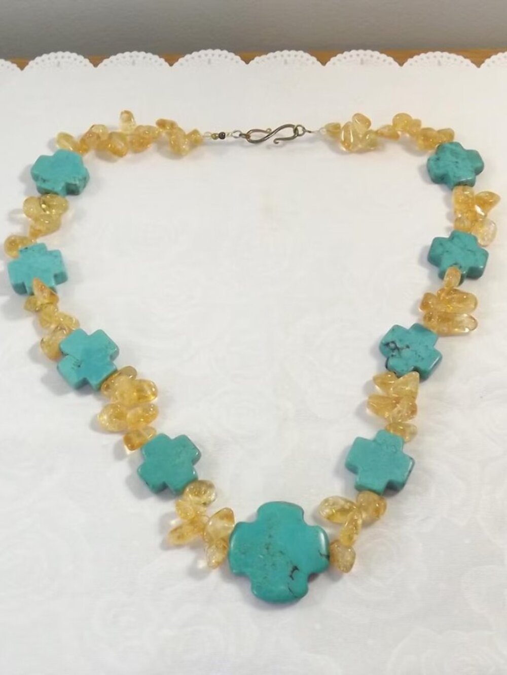 Howlite and Citrine Statement Cross Necklace